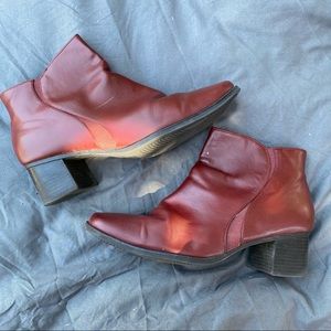 Red Heeled Booties Block Heel Square Toe Boots 10W
